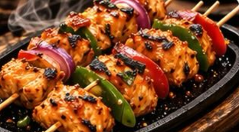 Shashlik and rice trays